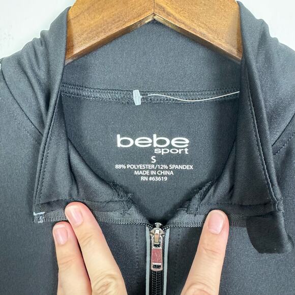 Bebe Sport NWT Black Stretch Iridescent Logo Zip Up Athleisure Track Jacket - Picture 12 of 14